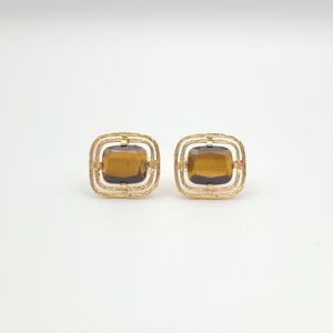 Gold Tiger Eye Rounded Corner Square Cuff Links - Vintage